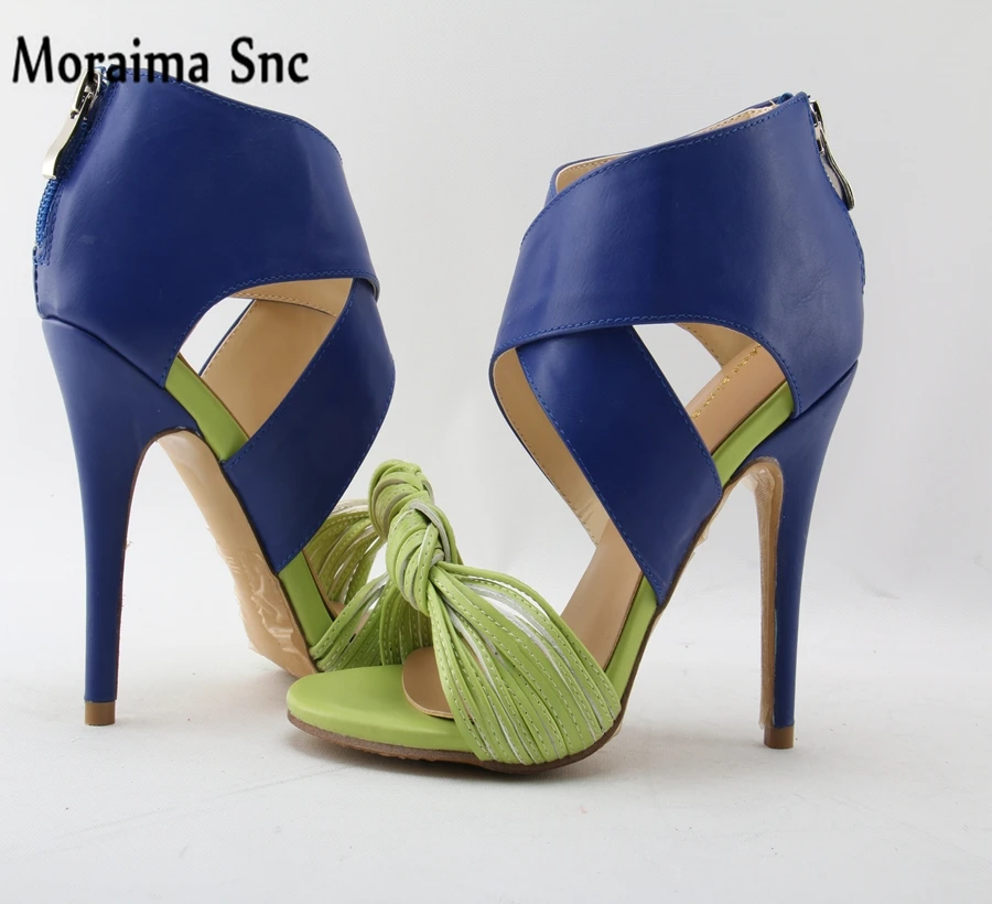 Moraima Snc Newly Arrival sexy women sandals open toe knot Decoration Ankle cross-tied mixed colors thin high heel party shoes Women's Shoes