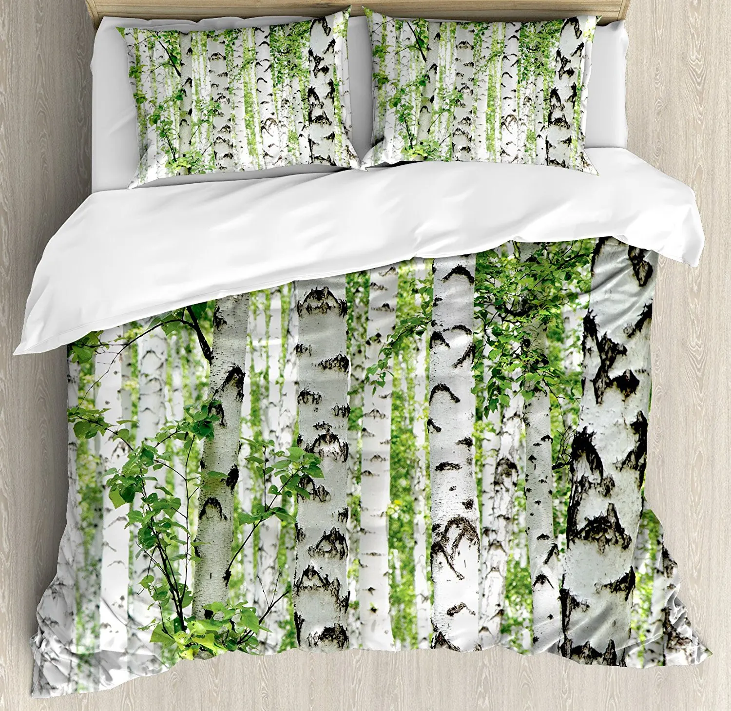 WoodlDecor Duvet Cover Set Birch Trees in the Forest Summertime
