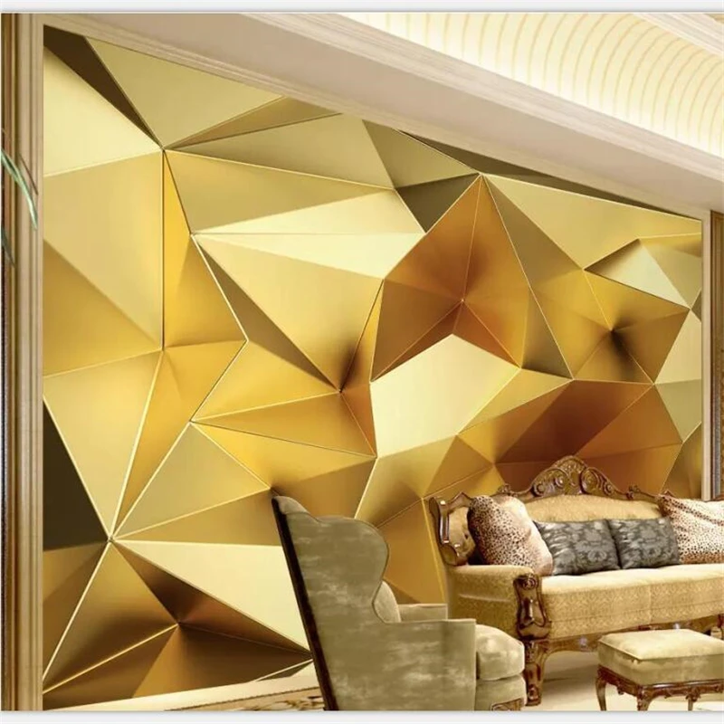 

beibehang Wallpaper custom living room HD mural luxury gold geometric polygon 3d stereo European sofa TV background wall