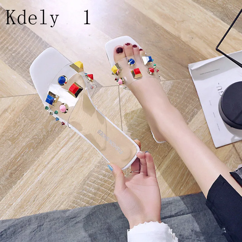 

PVC Large sizes 34-40 Colorful Rhinestone Crystals Heels Peep Toe Summer Women's Shoes Woman Sandals Slippers Hot Sale