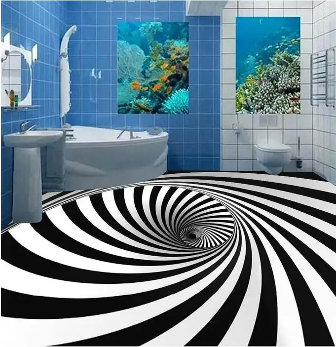 

customized floor-adhesives wallpaper roll Black and white swirl 3d floor self adhesive wallpaper bedroom floor pvc wallpaper