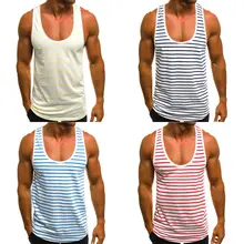 Новая модная мужская майка в полоску для бодибилдинга, майка без рукавов для тренировок и фитнеса