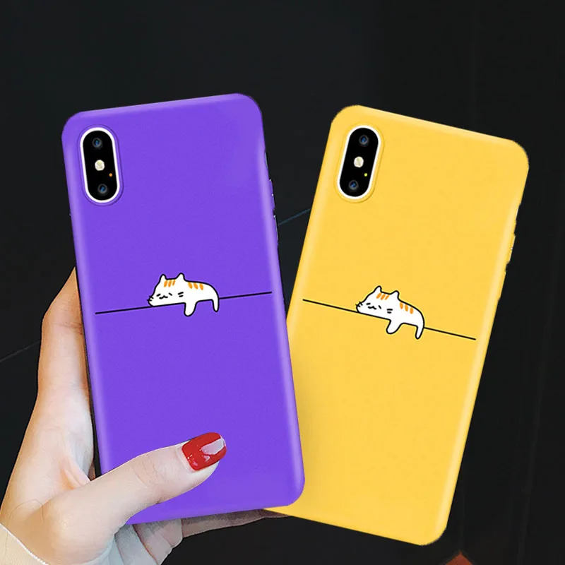 JAMULAR Funny Cartoon Cat Phone Case For iphone XS MAX XR X 6s 6 7 8 Plus Fashion Soft Protect Yellow Back Cover | Мобильные