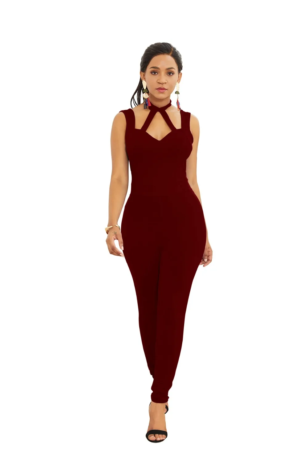 

Casual Solid Sleeveless Women Jumpsuit Sexy Hollow Out O Neck Backless Bodycon Jumpsuit Women Night Club Female Body Overalls