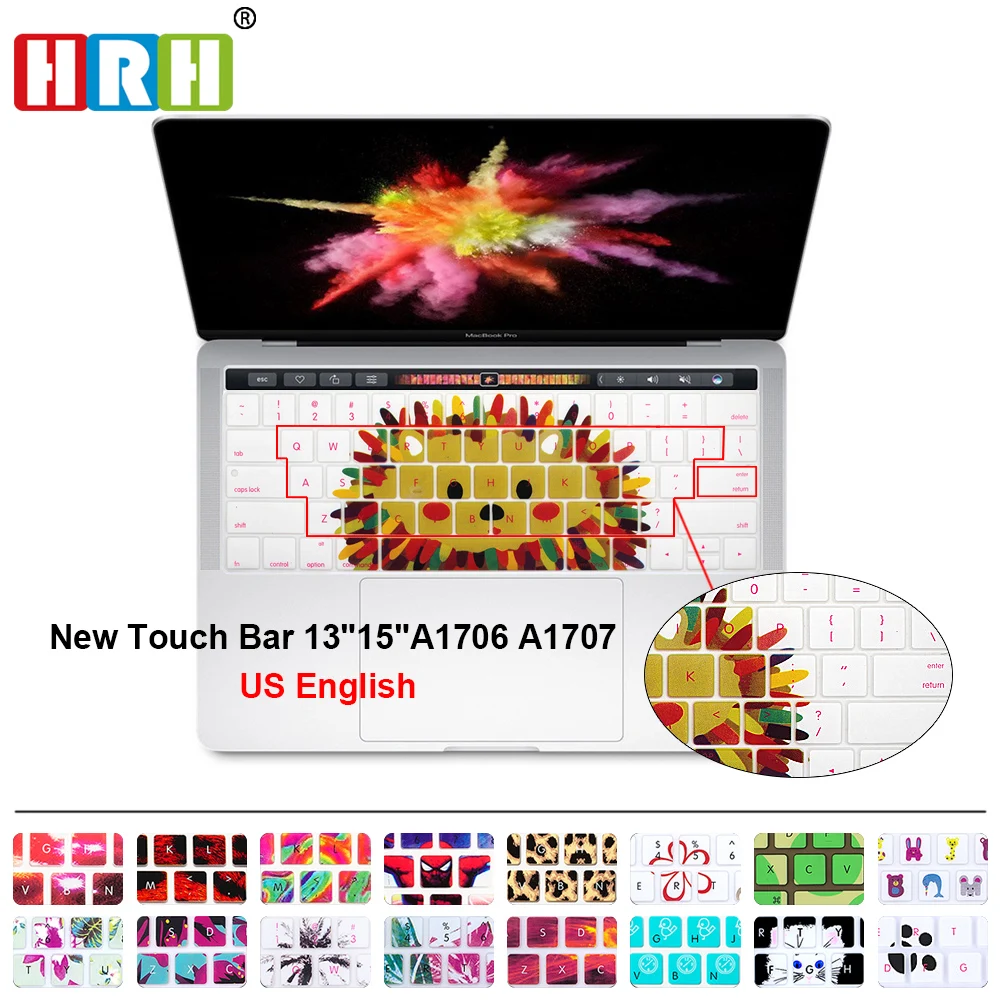 

HRH Animal US Silicone Keyboard Cover Keypad Skin For Mac Pro 13"15" Touch Bar A1706 A1707 A1989 A1990 (2016/2017/2018 Release )