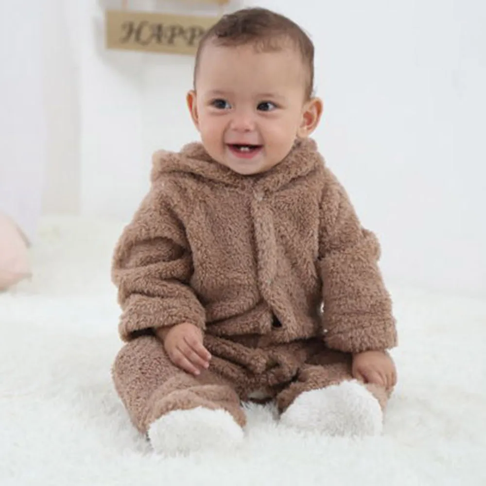 Фланелевая Одежда для маленьких мальчиков; комбинезон с объемными медвежьими ушками; теплые комбинезоны для новорожденных; весенне-осенняя одежда для малышей