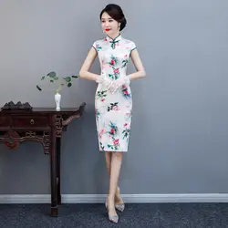 Бесплатная доставка длинные шелковые с коротким рукавом ежедневное улучшение платье Чонсам весной 2019
