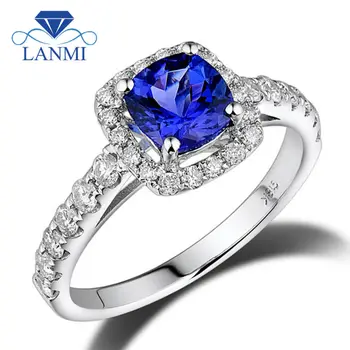 

Cushion 6mm 18Kt White Gold Natural Tanzanite Engagement Ring Good Quality Gemstone Jewelry for Christmas SR00234