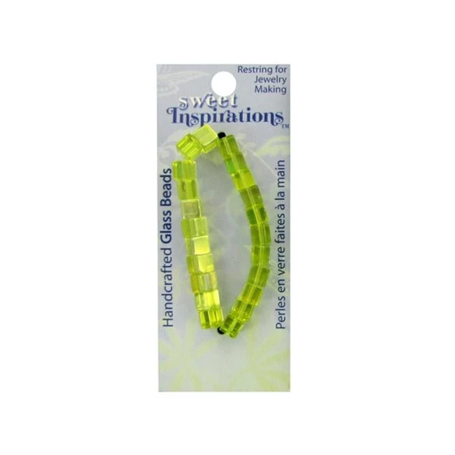 Green glass cube beads 2 cards - Pack of 90