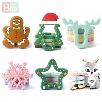 

Bite Bites 1pc Silicone Teether Christmas Gifts Tree Snowflake Pacifier Chain Making Food Grade Silicone Sika Deer Baby Teether