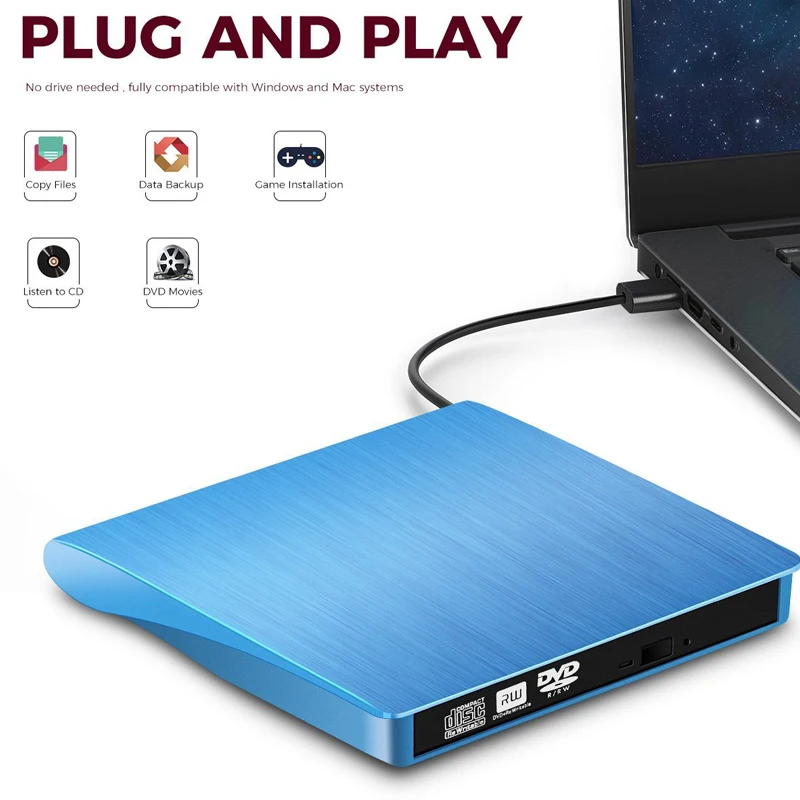 USB 3 0 DVD ROM CD RW горелки внешний диск Портативный считыватель тонкий для