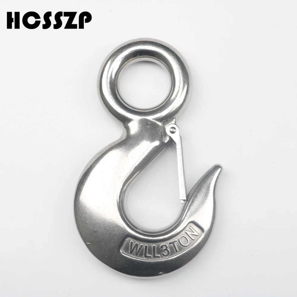 

HCSSZP Eye Snap Latched Hoist Crane Hook with Safety Load Limit of 3 tons 304 Stainless Steel Marine Boat Heavy Duty