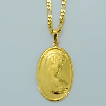 

Anniyo Mary Portrait Necklaces for Women/Men Gold Color Virgin Mary Figure Pendant Necklace Catholic Jewelry #034504