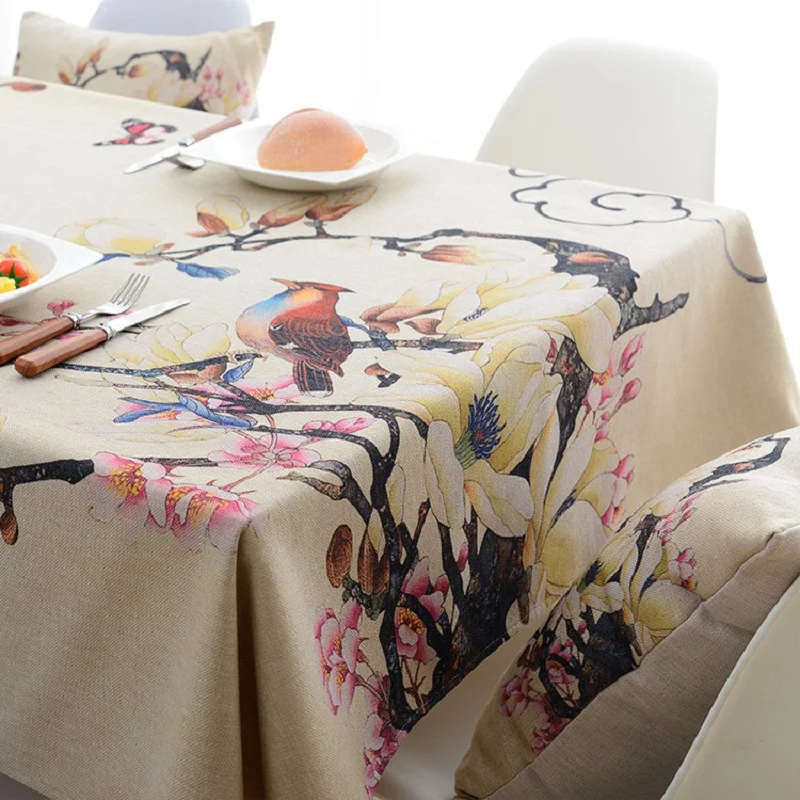  Flowers Birds Digital Printed Polyester Fabric Waterproof Tablecloth Covers Decoration Table Cloth 
