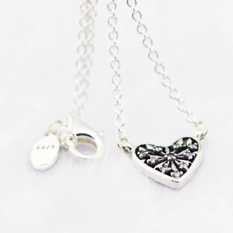 

Send a Hint Heart of Winter Pendant Necklace with Clear CZ 100% 925 Sterling Silver Jewelry Free Shipping