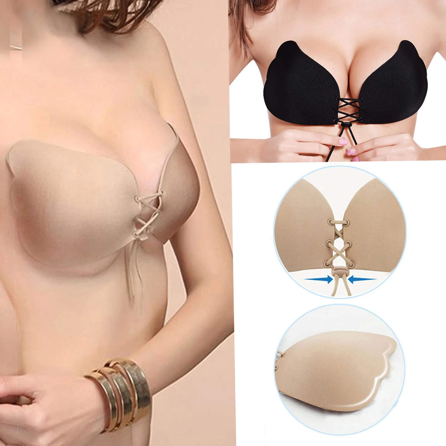 2016 Women Invisible Sport Bras Bandage Self-Adhesive Silicone Black/Nude Push Up Party Swimming Seamless Strapless Bras