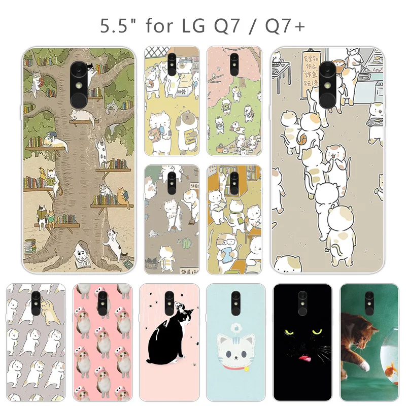 5.5 inch for LG Q7 Q7+ Clear Full Protection Soft Silicone Cute Cat Phone Case Back Cover Ultrathin TPU Fundas |