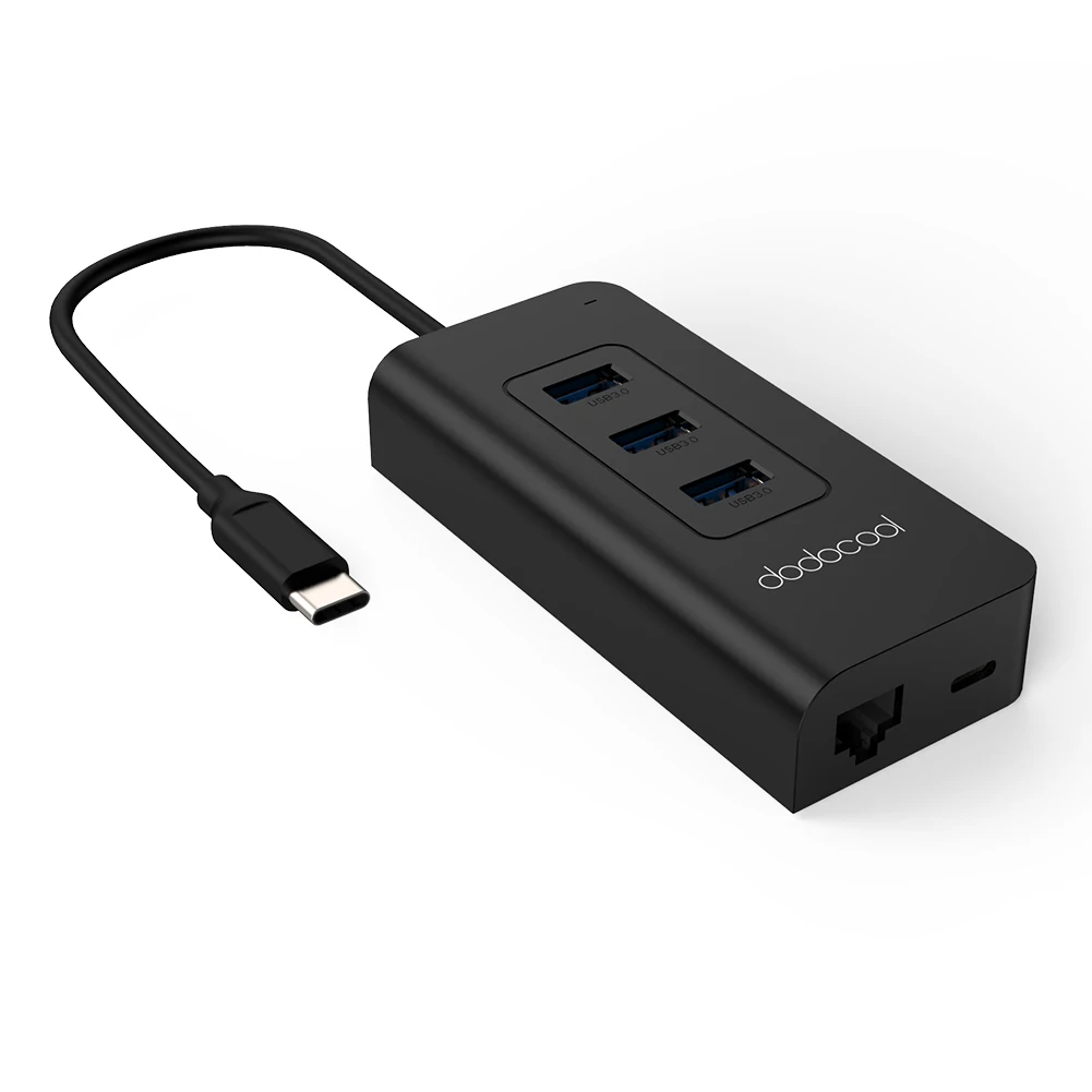 

dodocool USB-C 3.1 to 3-Port USB-A 3.0 Hub with Gigabit Ethernet Adapter and Power Delivery Black for MacBook iPad iphone 7 6s 6