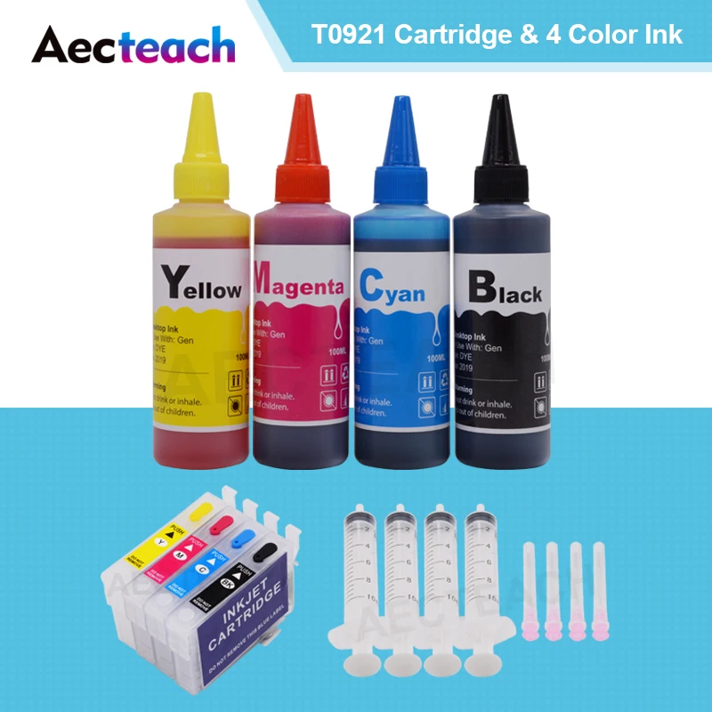 Aecteach T0921 многоразовый картридж для Epson Stylus TX106 TX109 CX4300 TX117 TX119 картриджи+ 400 мл заправка чернил принтера