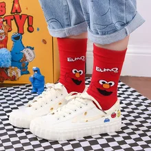 Rosa branco sésamo rua dos desenhos animados cosplay meias elmo cookie monstro novidade engraçado bonito meias femininas outono confortável algodão meias