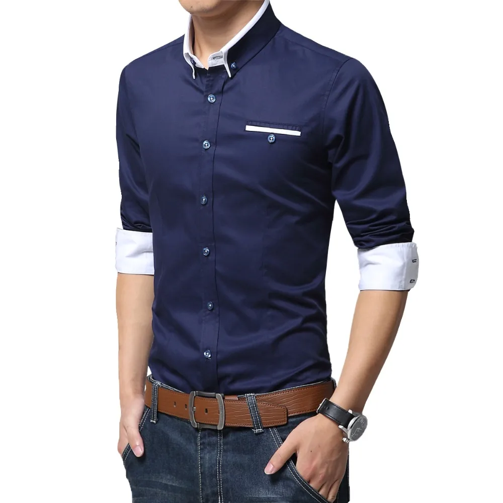 Koop TFETTERS Nieuwste 100% Katoen Mannen Casual Shirt Lange Mouw Effen Kleur Regular Fit Plus Size mannen Shirts