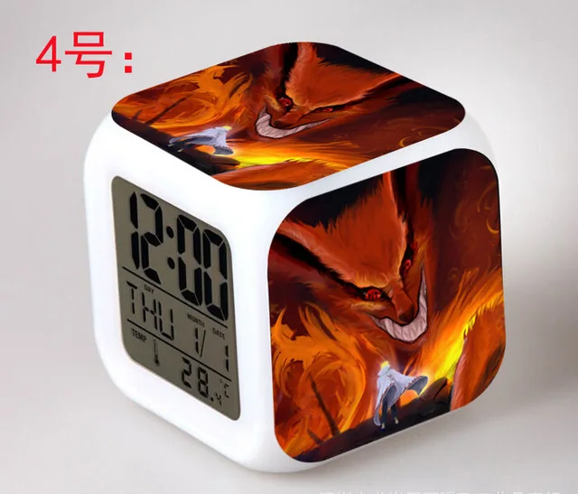 Японский аниме Наруто светодиодный 7 цветов флэш цифровой будильник Дети Ночник светильник спальня часы reloj despertador - Цвет: Красный