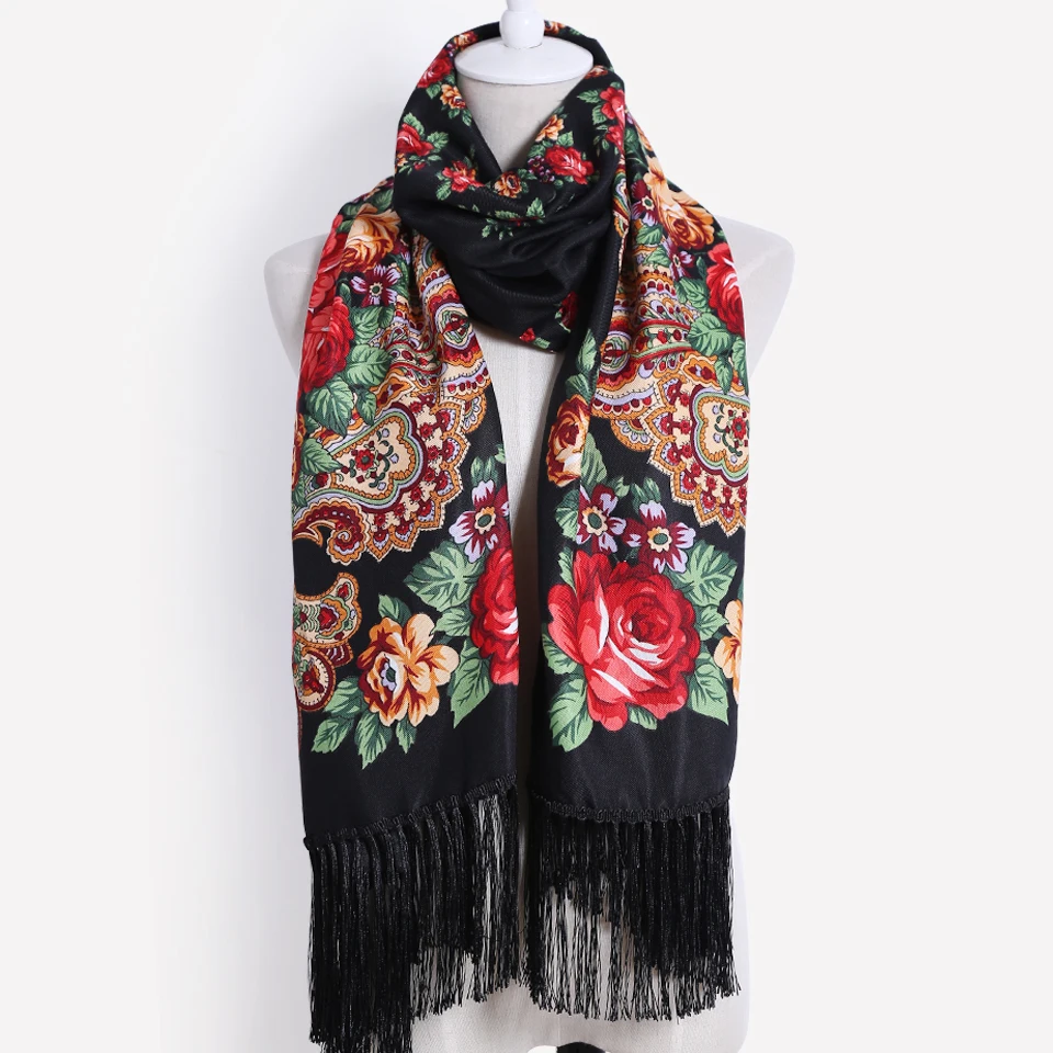 2018 New designer brand high quality Female printing long tassel winter