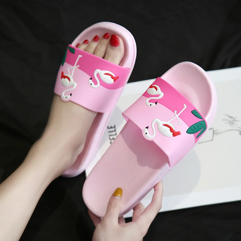 

Colorful Women Slipper PVC Flamingos Ladies Sandals Flip Flops Slip On Flats Heel Beach Zapatillas Mujer Footwear Slippers