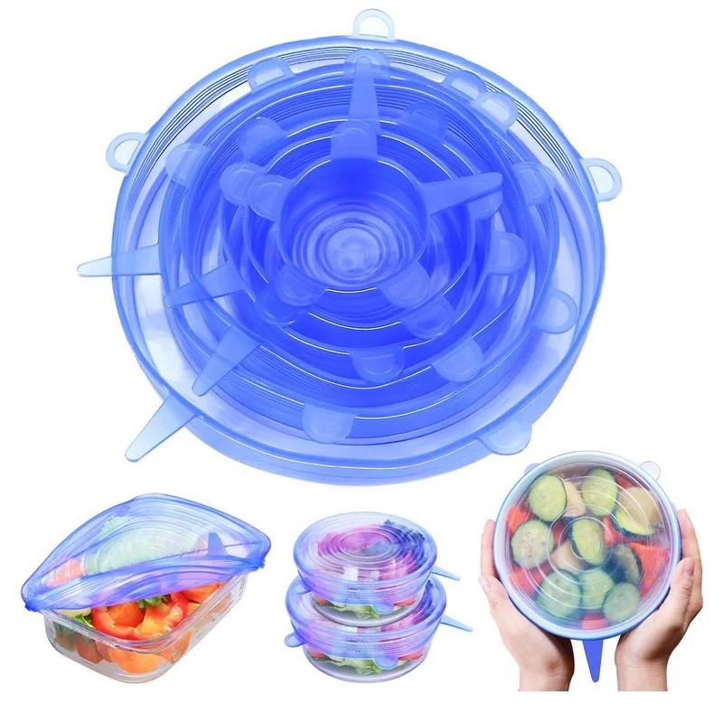 

6 Pcs Silicone Stretch Lids Universal Reusable Food Wrap Bowl Pot Lid Covers Fridge Microwave Keeping Fresh Kitchen Stoppers