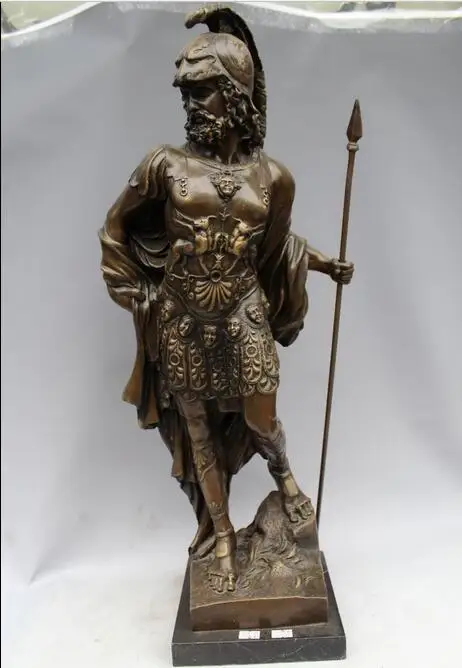 

free 26" Western Bronze Copper Marble Art Home Decoration Roman Warrior Statue fast