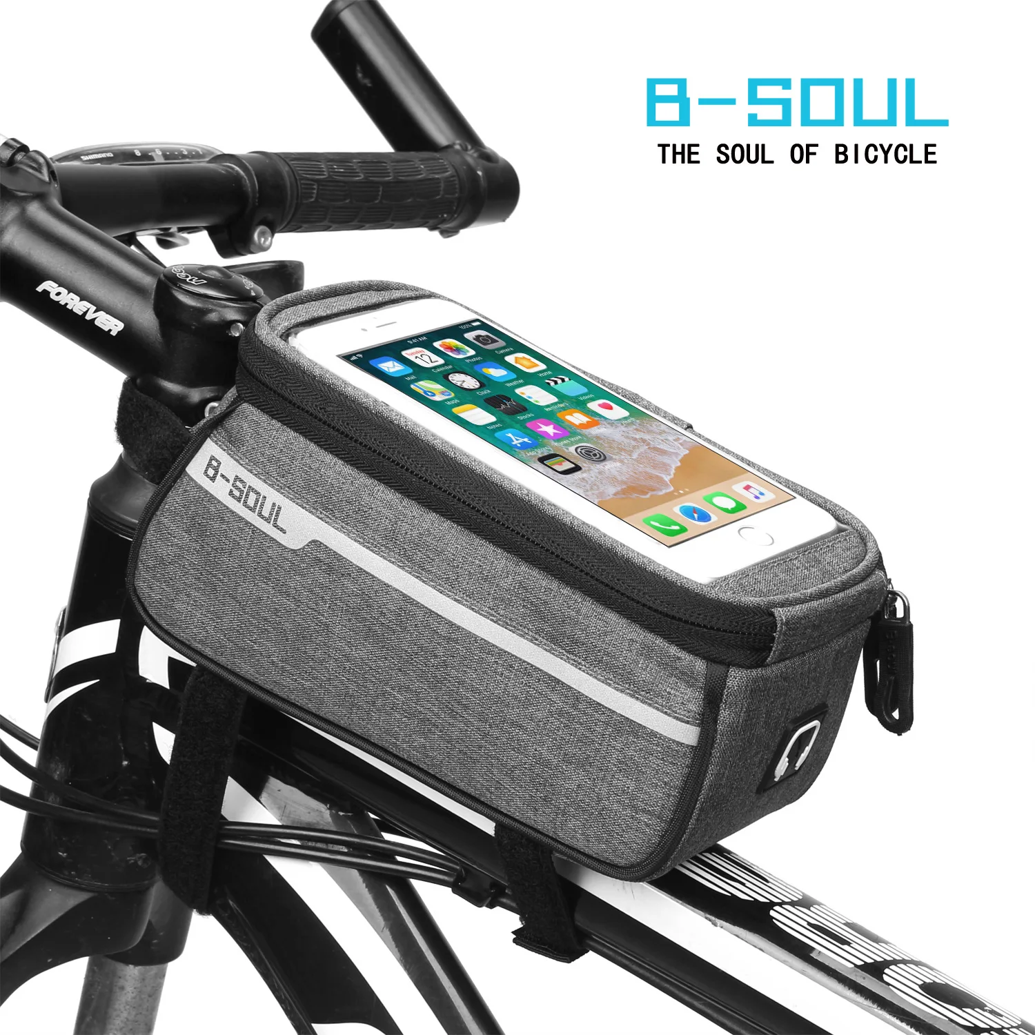 Bolsa de Bicicleta à Prova Bolsala com Touch Screen para Ciclismo Tubo de Armazenamento D’água Câmera Frontal B-soul 6.0 Polegada Mtb