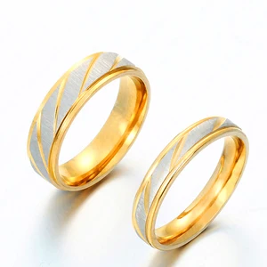 Auxauxme Titanium Steel Lovers Couple Rings Gold Wave Pattern Wedding Promise Ring For Women Men Engagement Jewelry Party Gift