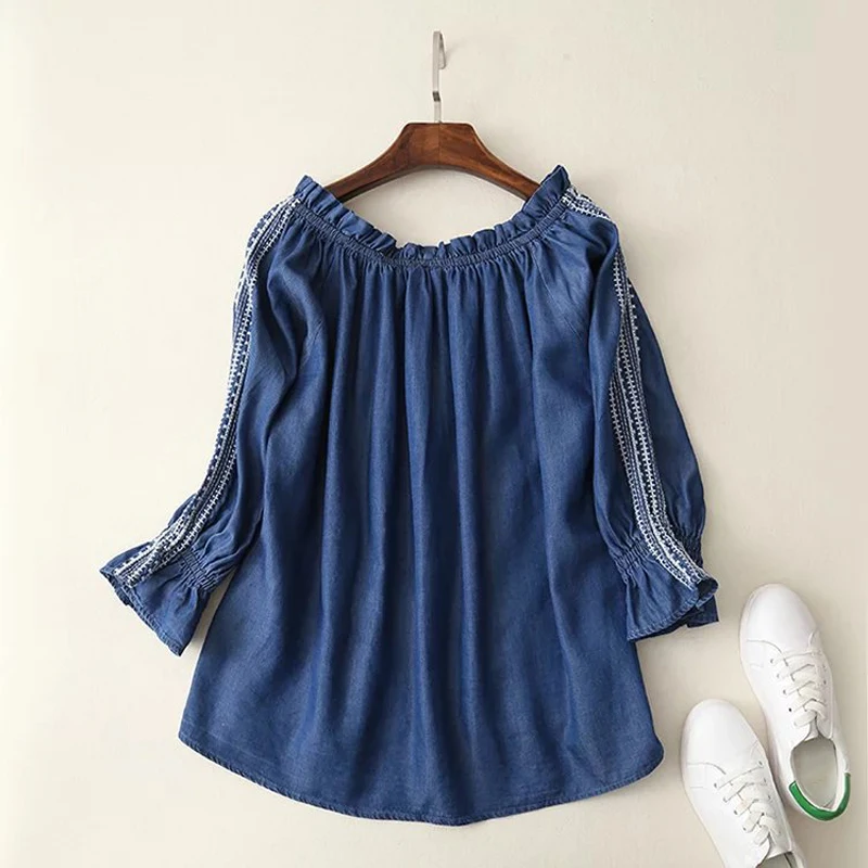 Blusas femininas/женские джинсовые рубашки на осень лето 2018 Повседневная Блузка с