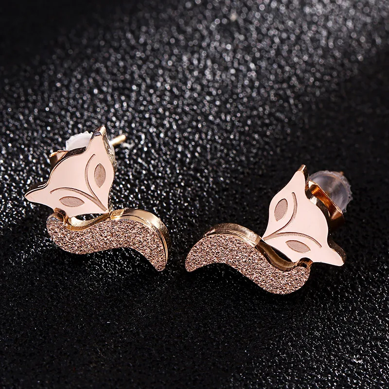 

Vintage Little Fox Stud Earring Stainless Steel Rose Gold Color Jewelry Woman Girl Fashion Accessories Gift Wholesale