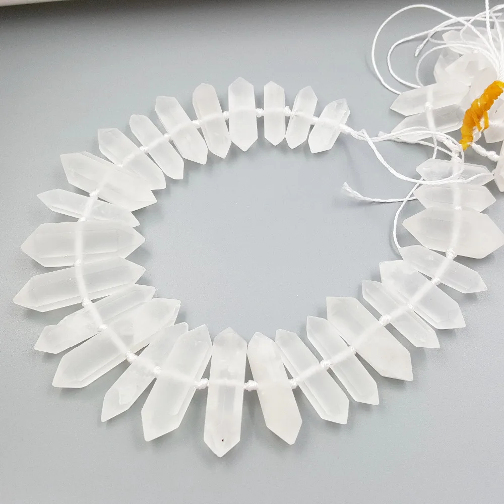 

Lii Ji Natural Gemstone Matte Crystal Quartz Double Terminated Shape Approx 10x23mm-10x53mm DIY Jewelry Making 38cm