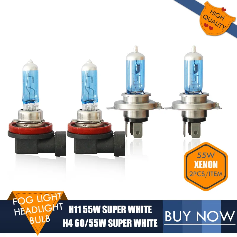 

2PCS/Item H4 Xenon Effect Halogen Auto HeadLight Bulb H11 Fog Light Bulb Kit 4300K 12V 55W Super White Car Light Source