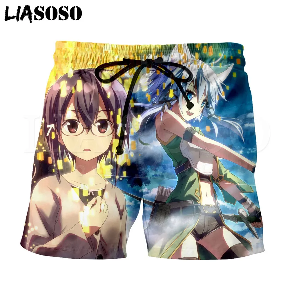 LIASOSO стиль 3D принт унисекс аниме Дизайн САО меч Книги по искусству-Для Мужчин's Шорты пляжные Рубашки домашние доска Шорты брюки X0717