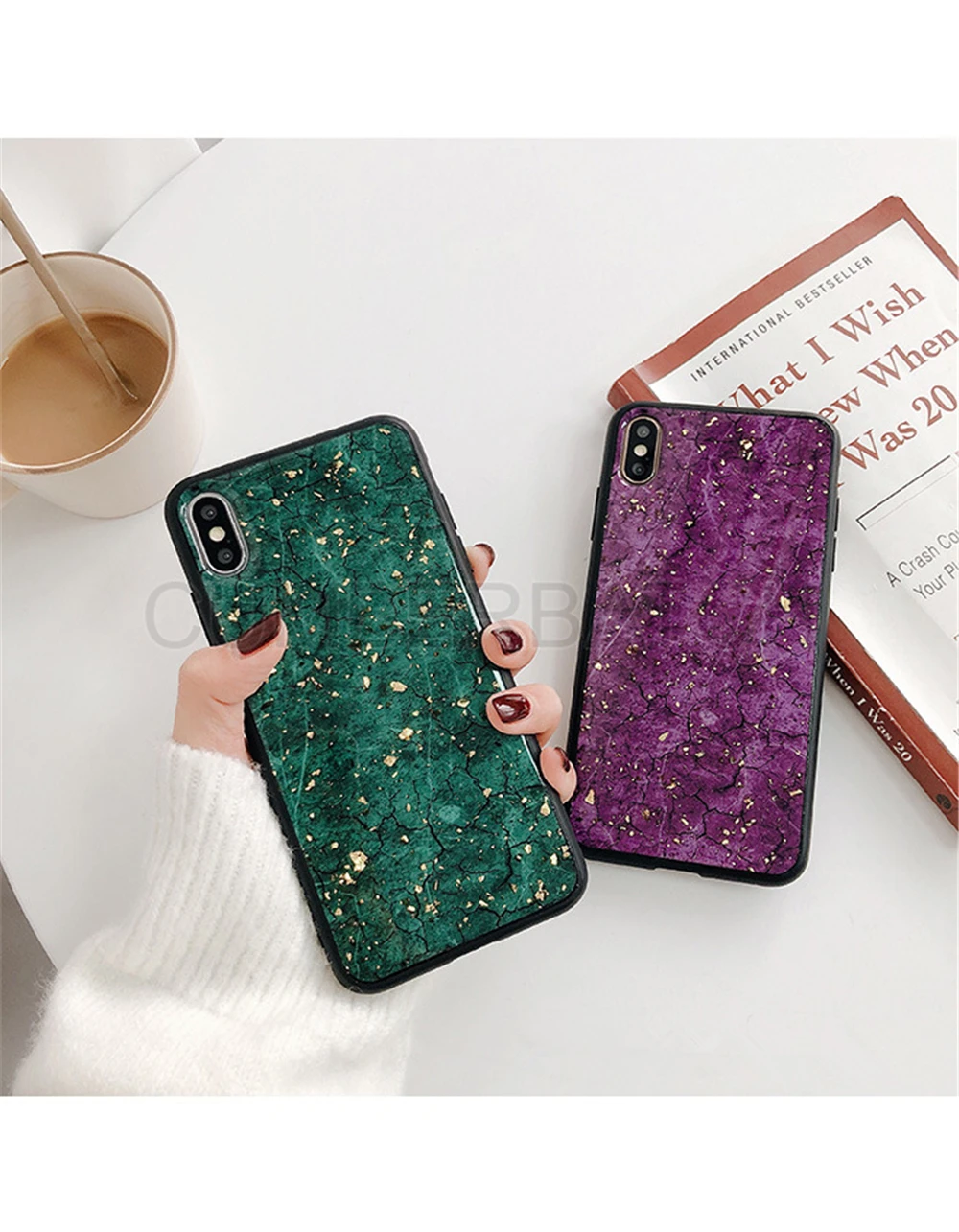 Luxury Green Diamond Crack Marble Phone Case For iphone 7 8 6 6s Plus Bee With Wing Funda cover for iphone XS MAX XR X back   (4)