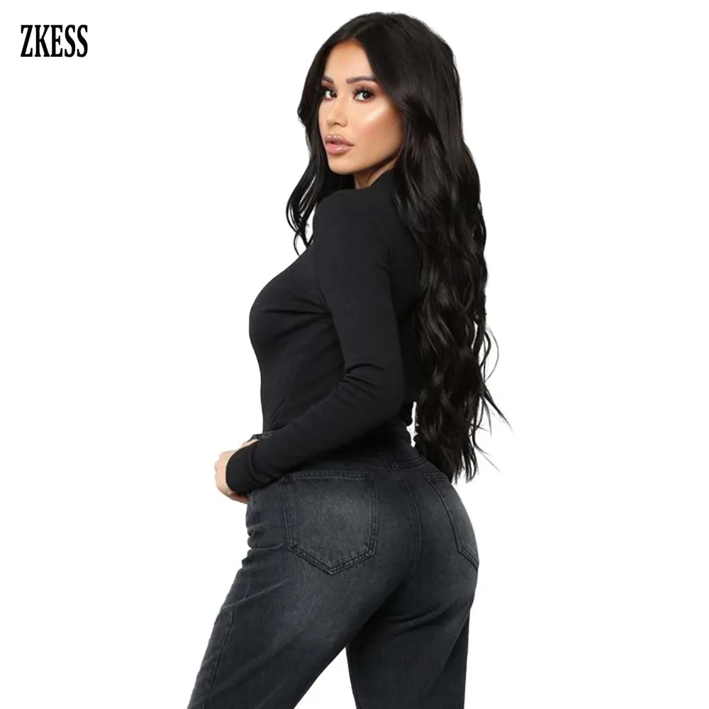 ZKESS Для женщин черный красный сном Sexy Глубокий V шеи с длинным рукавом боди