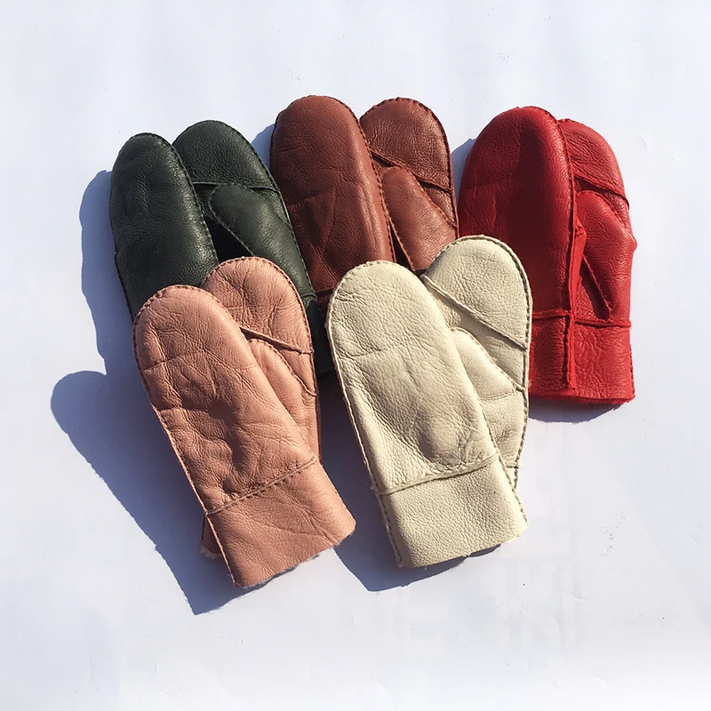Women Winter Gloves Mittens Leather female gloves Warm Heavy Fur Lining