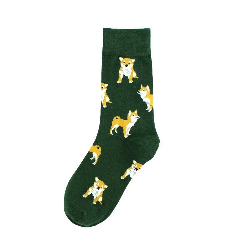 PEONFLY Fashion Cute Comfort Novelty Cotton Women Socks Pig Dog Tiger Colorful Cartoon Kawaii Funny Happy Socks For Girl Gift - Цвет: Black Green Dog