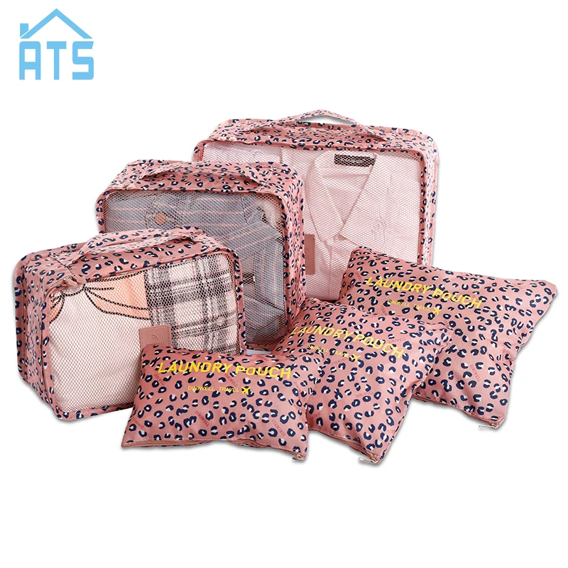 

6 Pcs Printing Travel Suitcase Closet Divider container Storage Bag Set For Clothes Tidy Organizer Packing Cubes Laundry Bra and