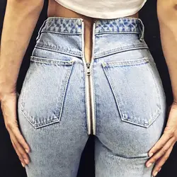 2018 осенние для Для женщин джинсы Для женщин Молния сзади прямой участок Повседневное джинсовые обтягивающие джинсы штаны Высокая Талия