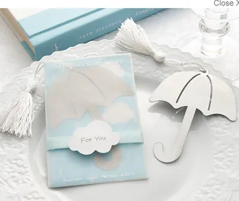 

FREE SHIPPING 80pcs/Lot+Umbrella Design Silver-Finish Bookmark with Elegant White-Silk Tassel Baby Shower Favors