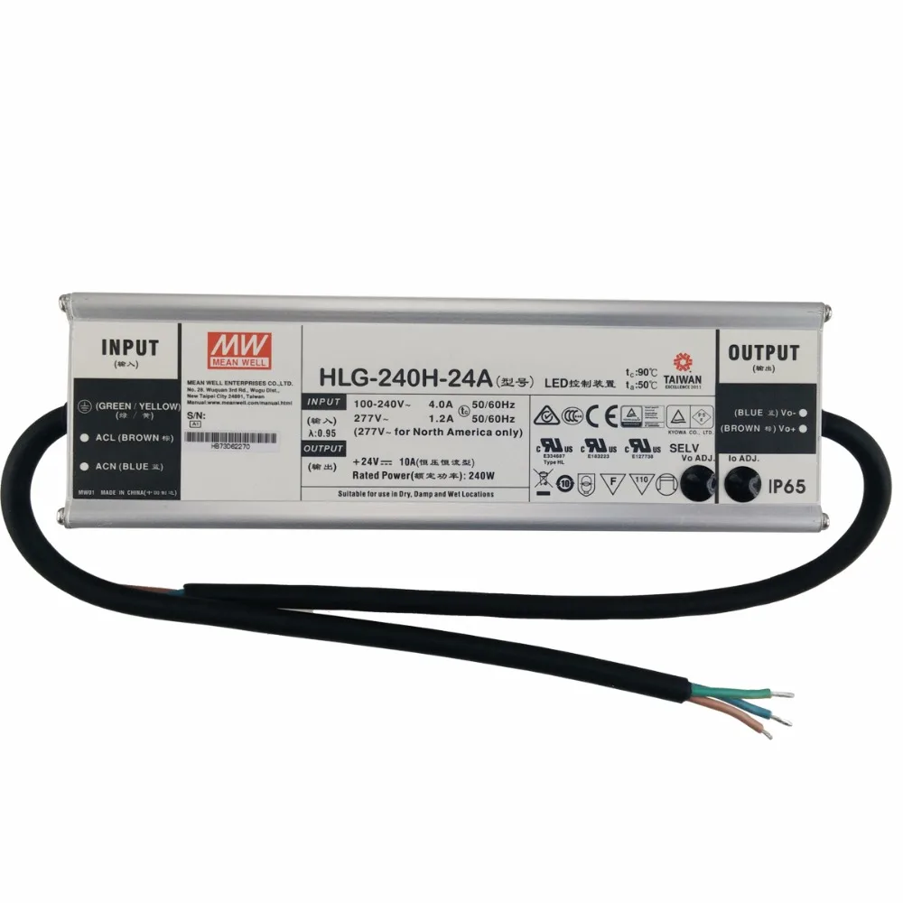 Подлинная Meanwell HLG-240H-24A 24V Регулируемый источник питания 240W 10A IP65 Водонепроницаемый Светодиодный драйвер HLG-240H