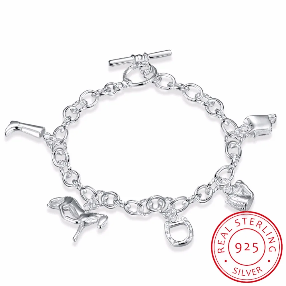 LEKANI 2017 Latest Style 925 Sterling Silver Link Chain Horse Bracelet