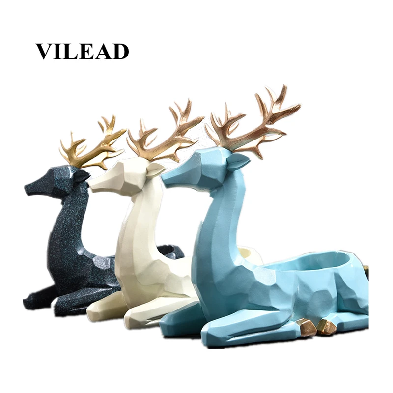 

VILEAD 26cm Resin Deer Figurines Simple Modern Creative Home TV Remote Control Porch Storage Desktop Decoration Ornaments Crafts