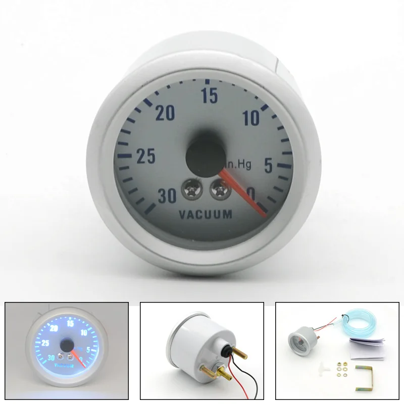 

2Inch 52mm Universal Car Analog Vacuum Gauge 0-30 InHg LED Light Silver Face