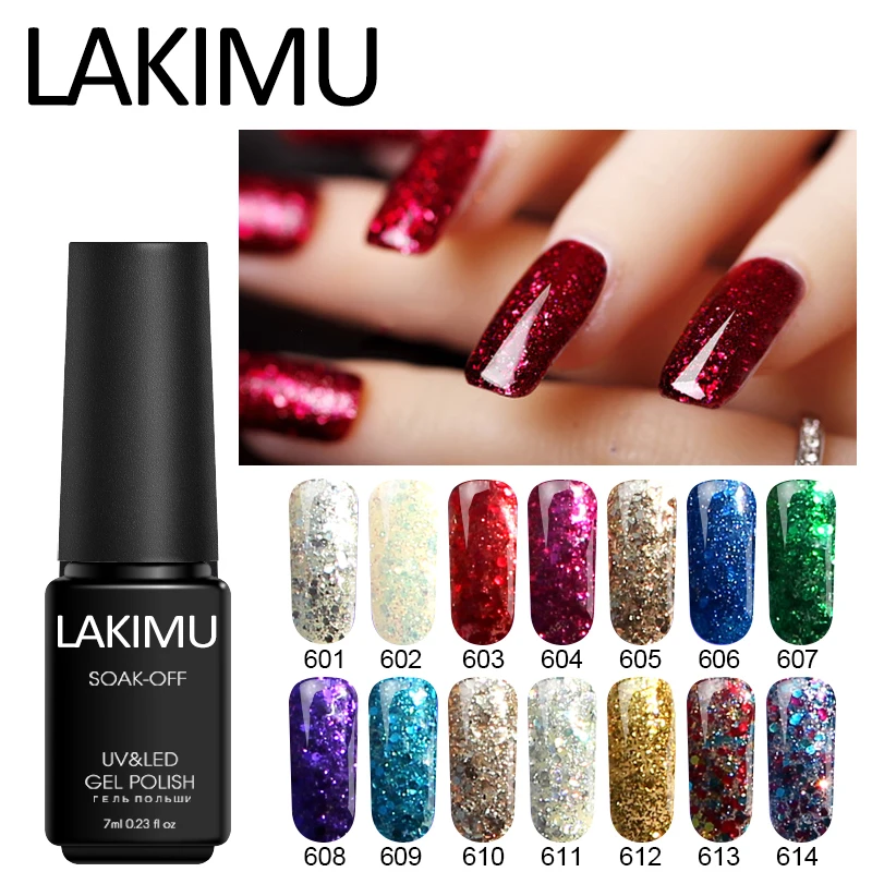 Lakimu Новый УФ лак для ногтей с блестками Гель 7 мл Алмазные блестки отмачиваемый