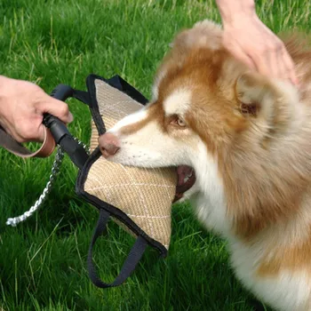 

Dog Bite Training Fun Toy Jute Pillow Pad Stick Tug Pillow Chewing Toys Handles Interactive Toys